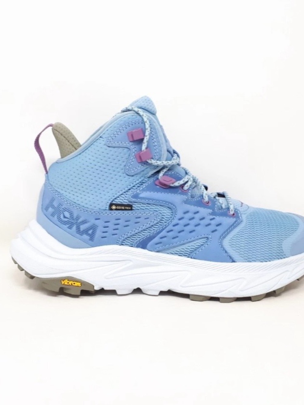 Hoka One One Anacapa 2 Mid GT Gore-Tex blue hiking shoe with Pink Pull Tab